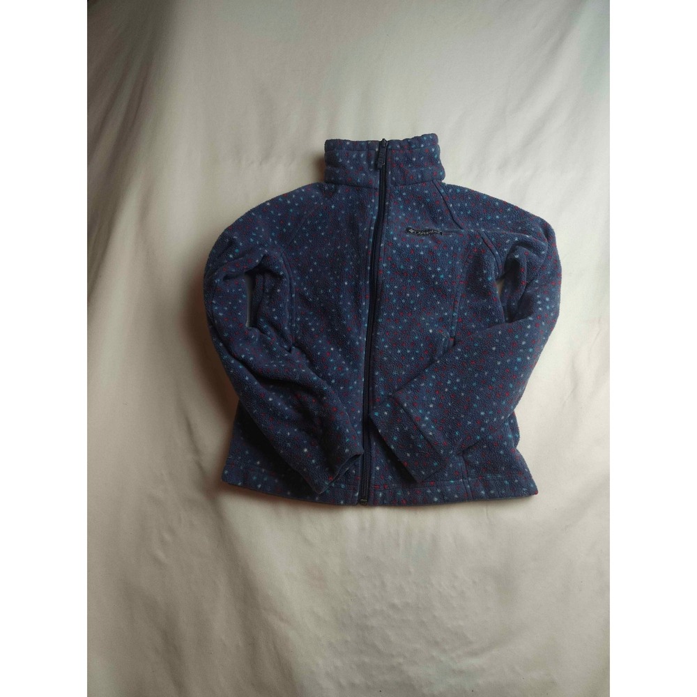 Columbia Girls Fleece Jacket Navy Blue Polka Dot Full Zip Mock Neck Size S 7/8